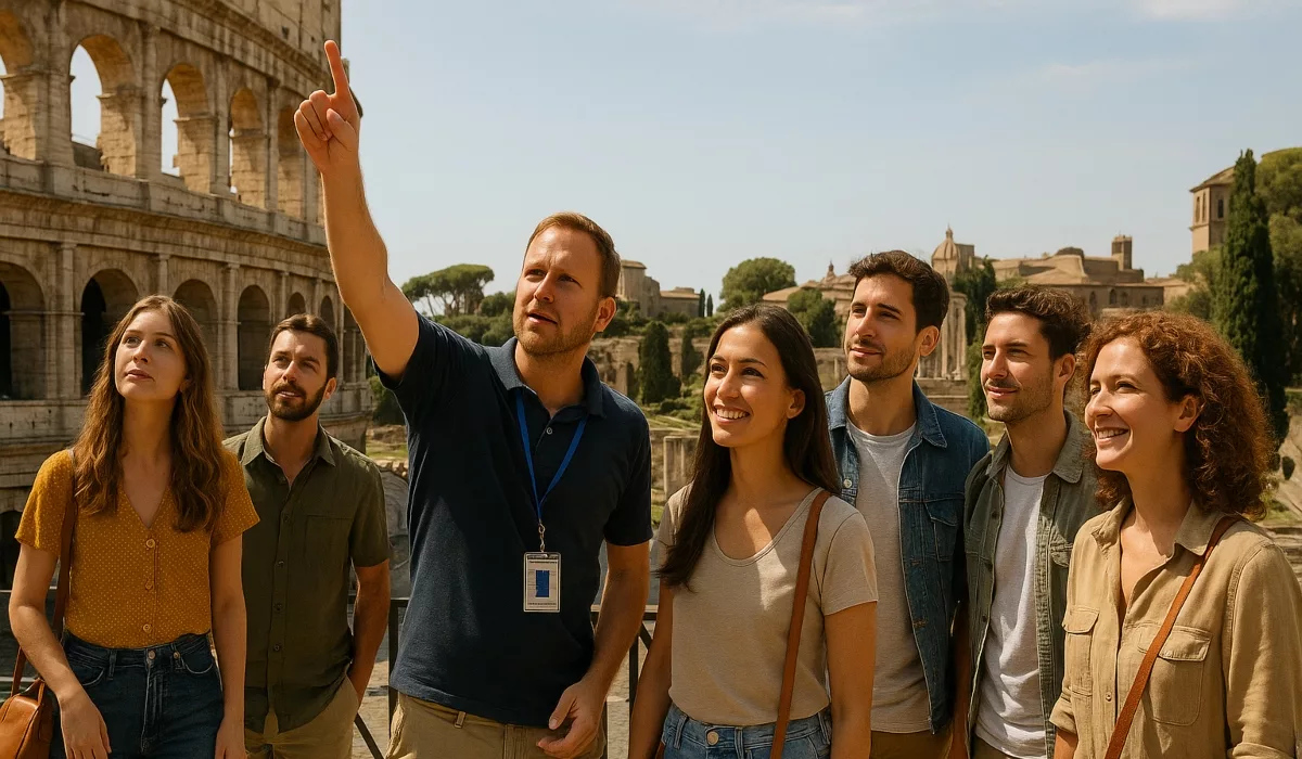 Grupo haciendo una visita guiada por Roma