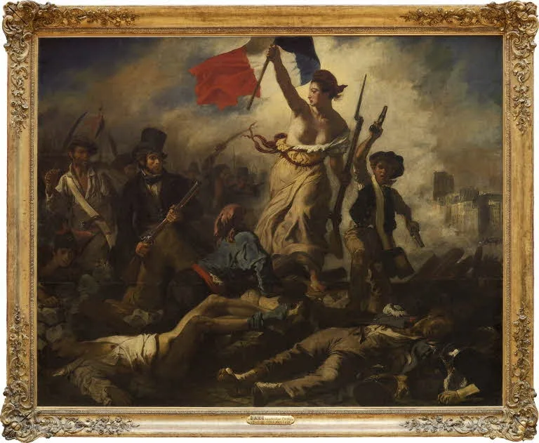 La libertad guiando al pueblo (Eugène Delacroix, sala 700)
Pintada en 1830, simboliza la Revolución de Julio en Francia. La figura femenina de la Libertad, con la bandera tricolor en alto, se ha convertido en un icono universal de la lucha por la libertad.