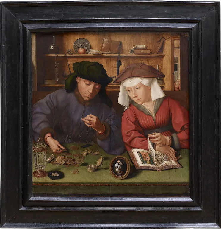El prestamista y su mujer (Quentin Metsys, sala 814)
Realizado en 1514, muestra a un cambista con su esposa en una escena cargada de simbolismo. El contraste entre riqueza material y devoción espiritual lo convierte en un clásico del Renacimiento flamenco.