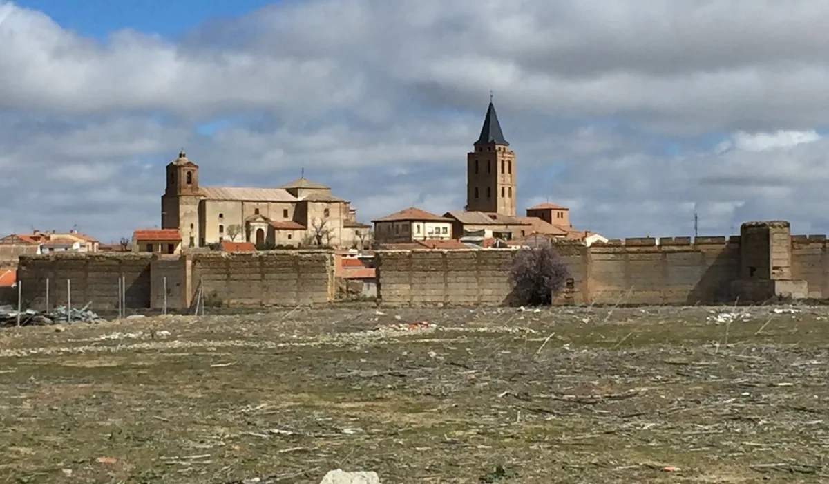 Castilla y León, provincia de Ávila: vista panorámica de Madrigal de las Altas Torres con sus murallas medievales, torres defensivas y caserío tradicional