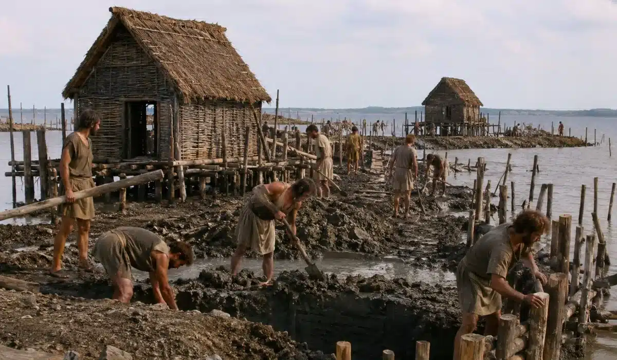 Primeros asentamientos de Venecia sobre islotes de barro y pilotes de madera