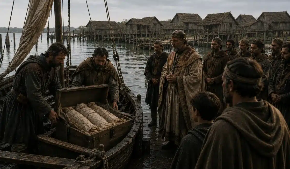 Llegada de las reliquias de San Marcos a Venecia en el año 828 transportadas por mercaderes venecianos