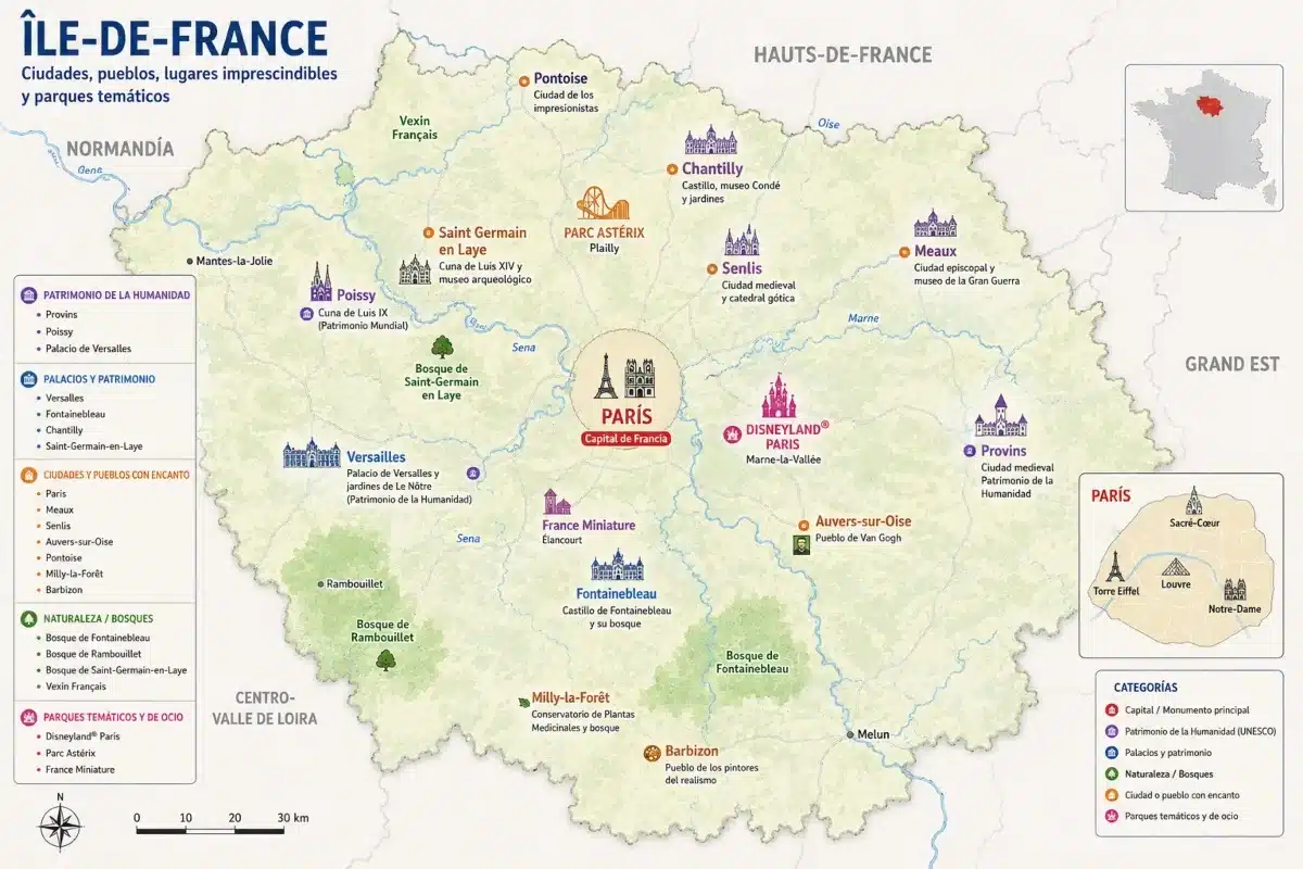 Mapa turístico detallado de Île-de-France