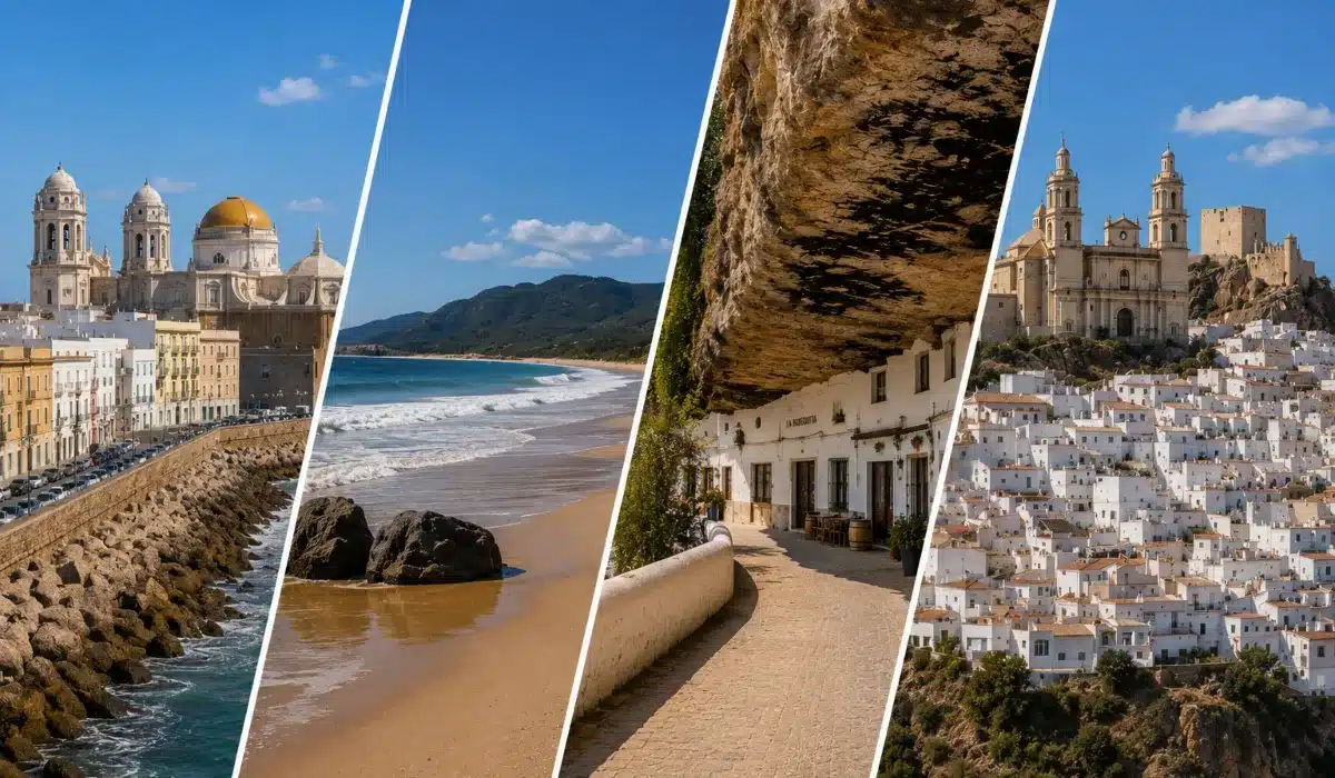 Paisaje de la provincia de Cádiz con sus pueblos blancos, playas y paisajes de la Costa de la Luz.